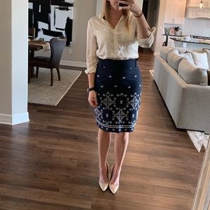 Ann Taylor Navy and White A-Line Skirt